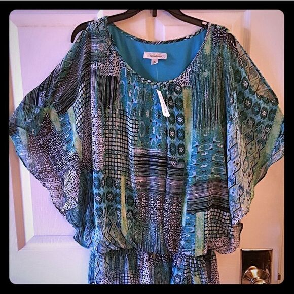 💚💙COLORFUL BLOUSON COLD SHOULDER BLOUSE💙💚 - Picture 1 of 4